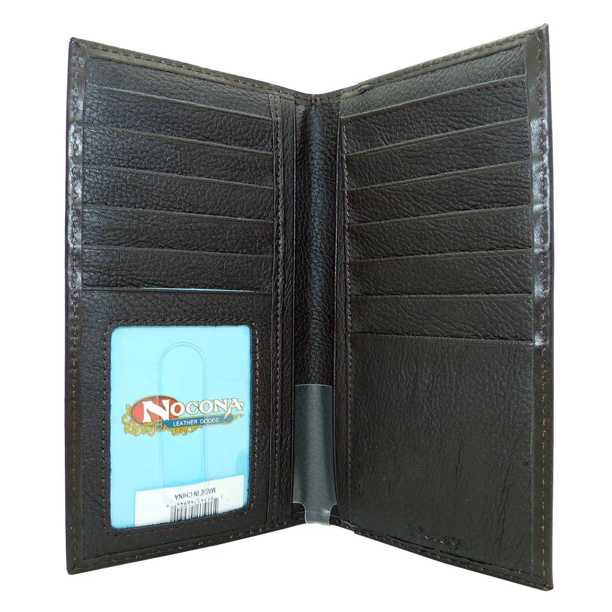 Nocona Western Leather Mens Wallet Checkbook Cover Rodeo Dark Brown w/ Diagonal Cross N5487044