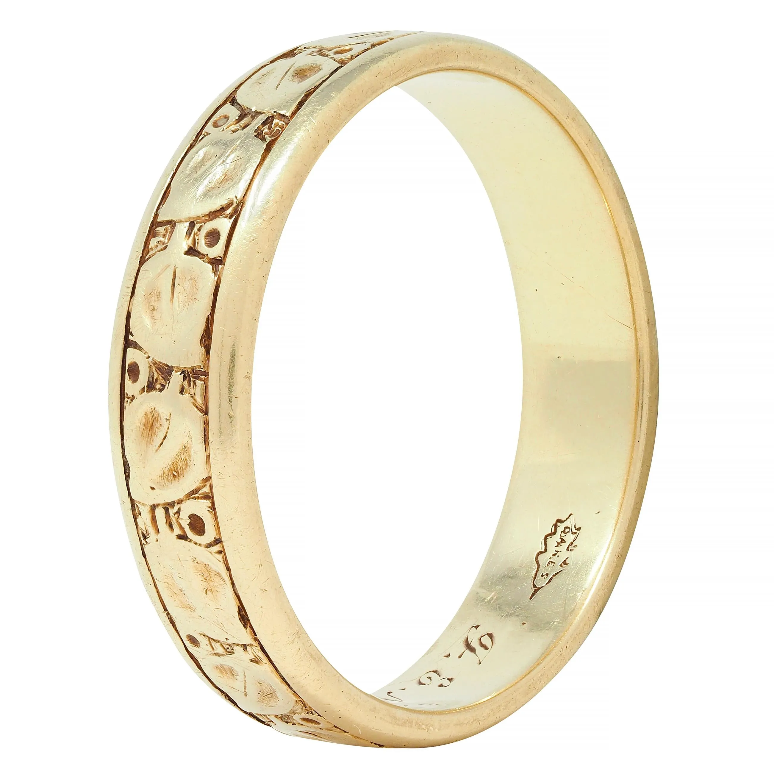 Oakes 1946 14 Karat Yellow Gold Foliate Antique Men's Wedding Band Ring