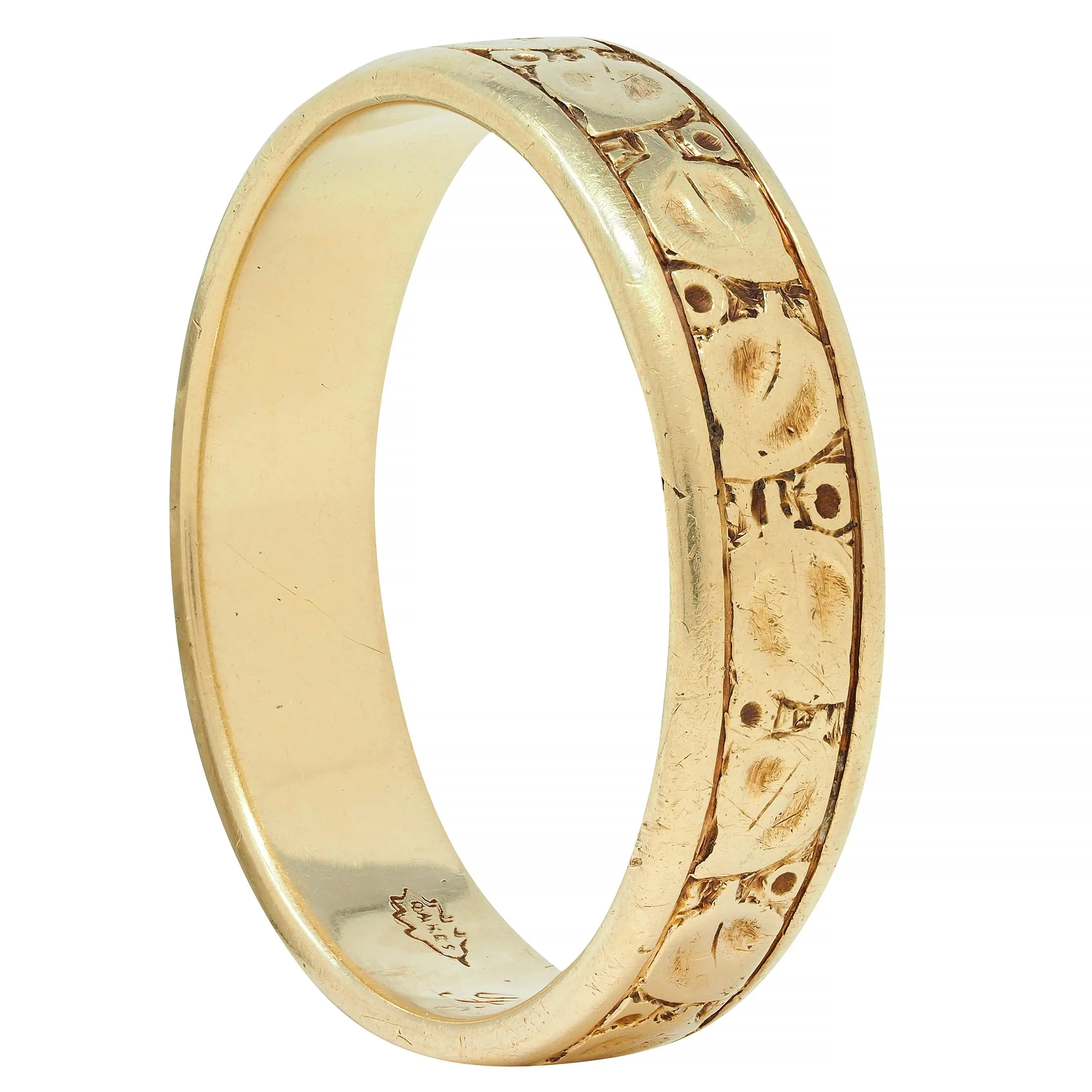 Oakes 1946 14 Karat Yellow Gold Foliate Antique Men's Wedding Band Ring