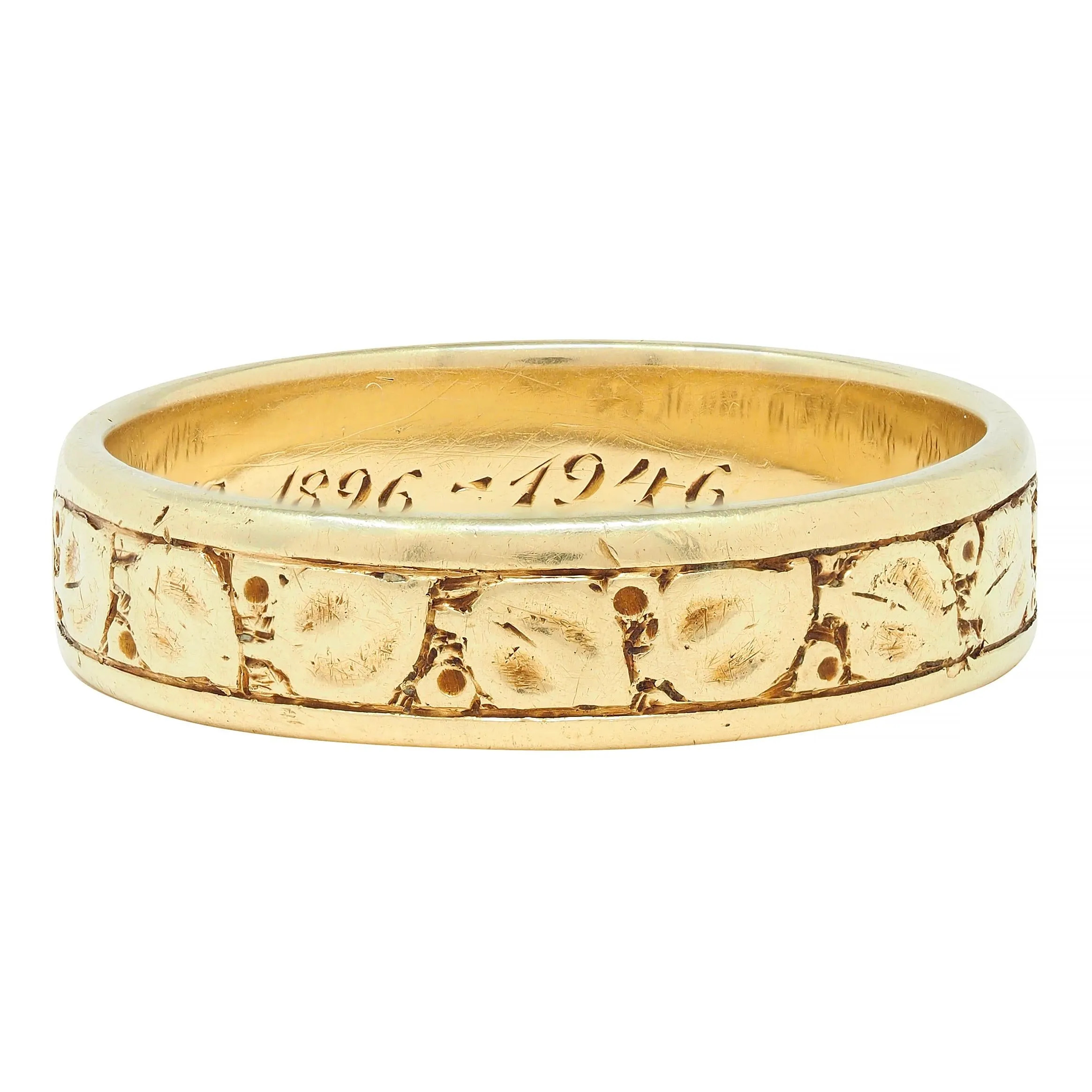 Oakes 1946 14 Karat Yellow Gold Foliate Antique Men's Wedding Band Ring