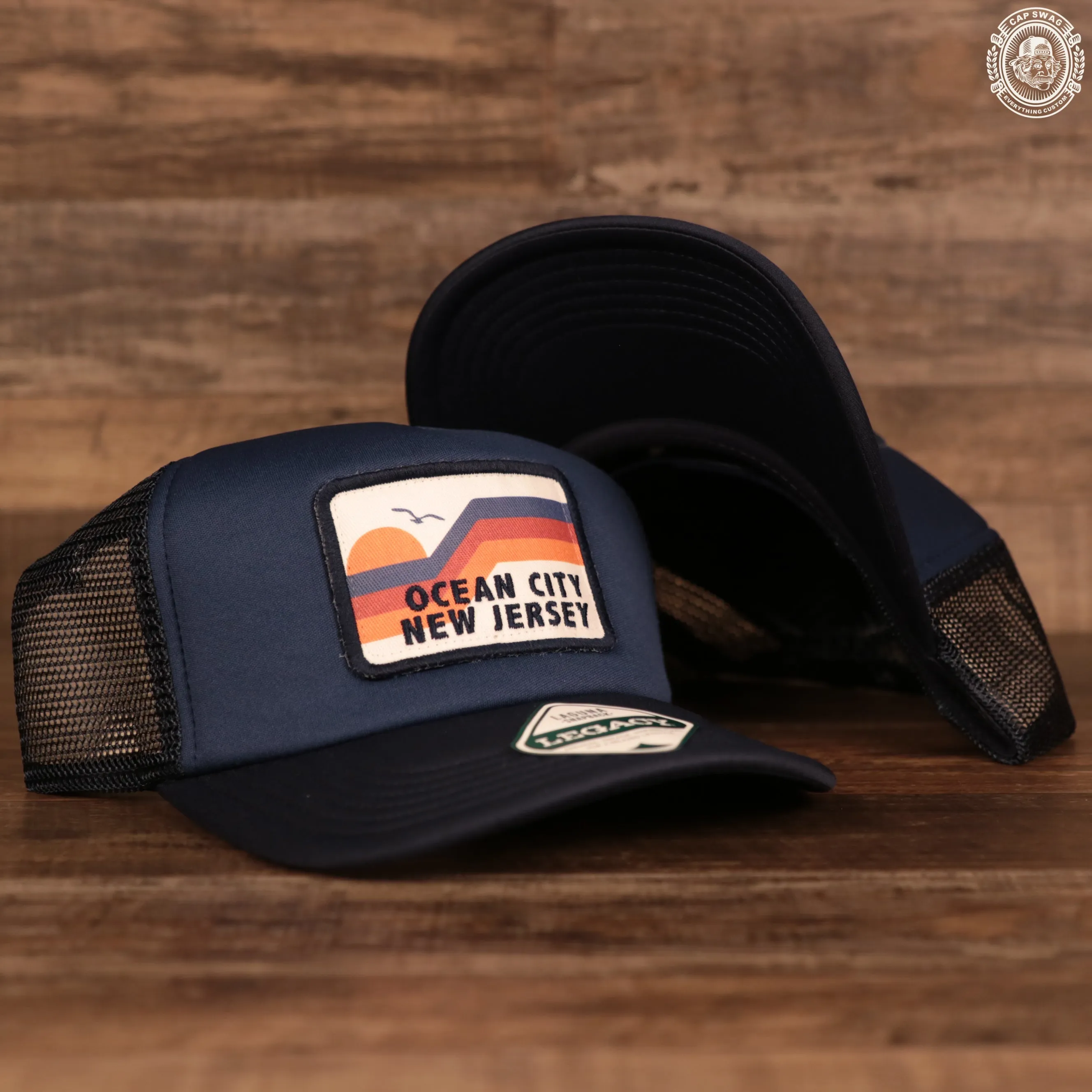 Ocean City New Jersey Rectangular Wave Patch | Navy Blue Trucker Hat