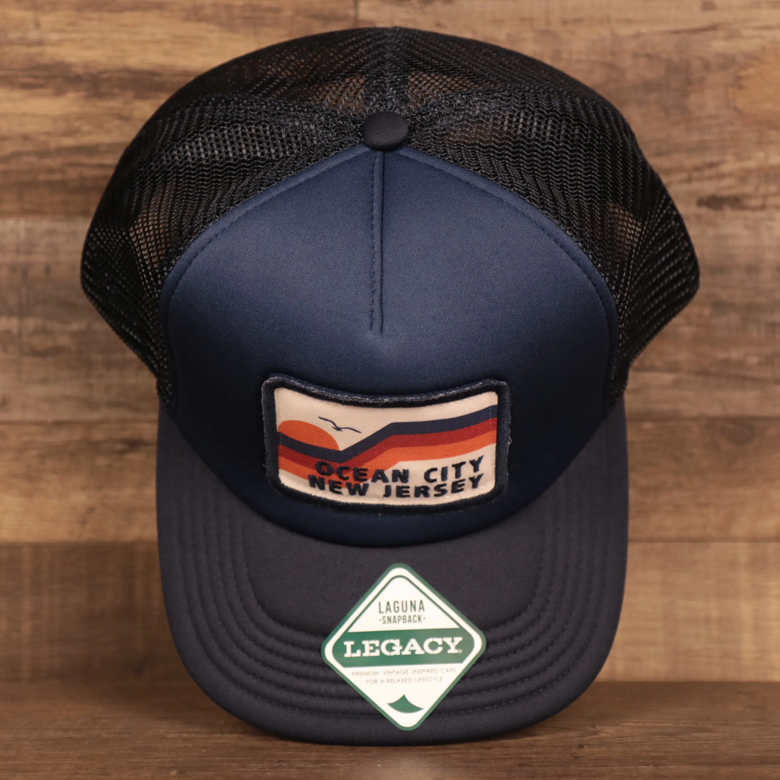 Ocean City New Jersey Rectangular Wave Patch | Navy Blue Trucker Hat