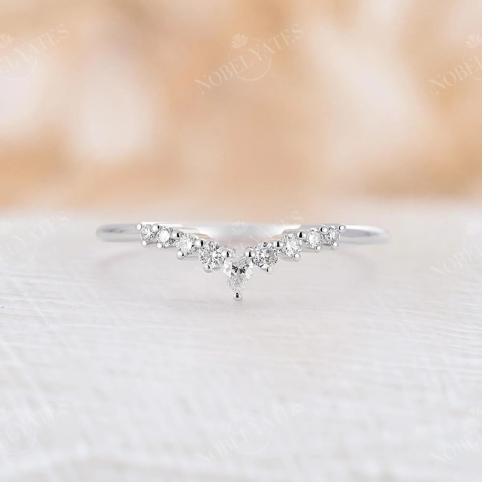 Pear Diamond & Moissanite Curved Wedding Band White Gold