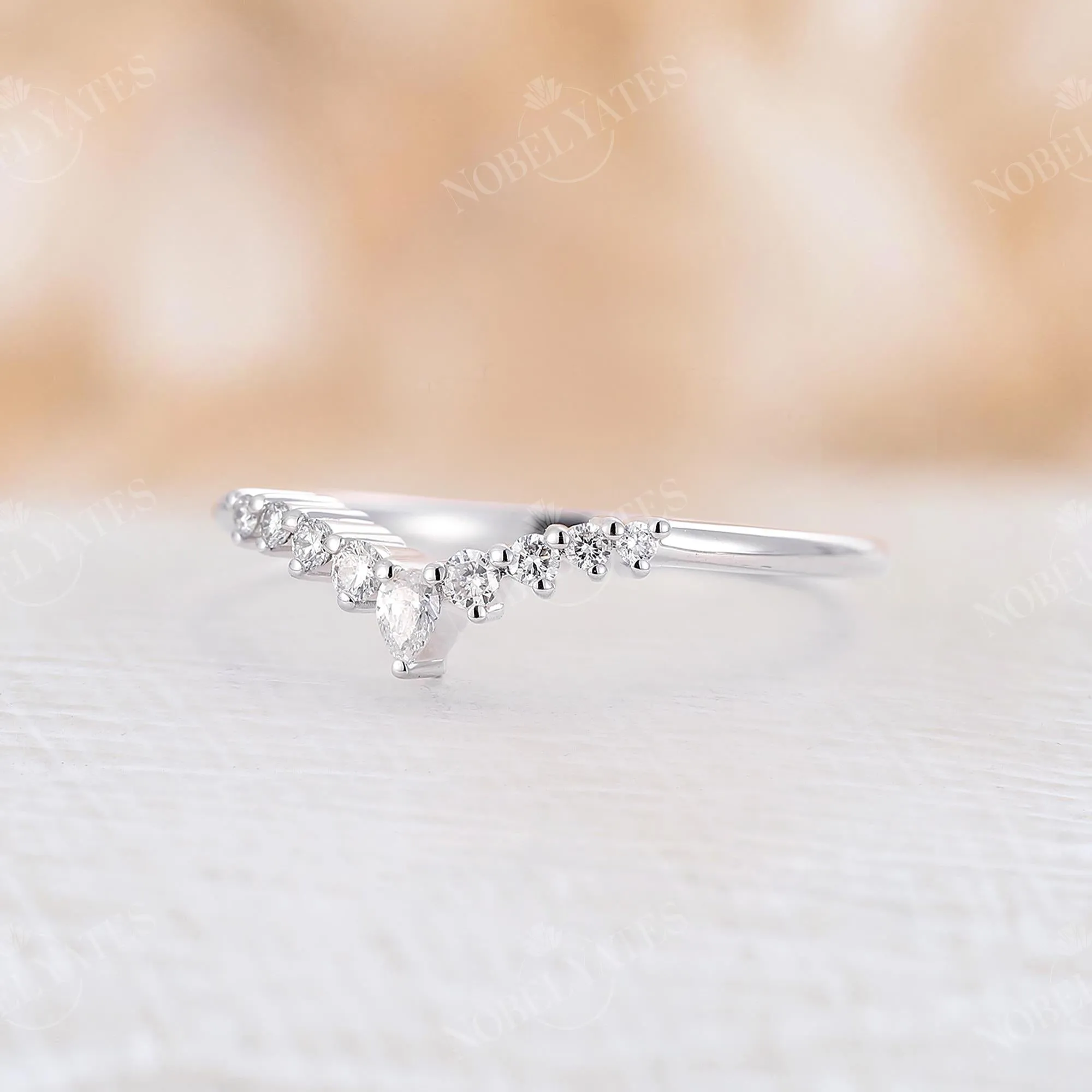 Pear Diamond & Moissanite Curved Wedding Band White Gold