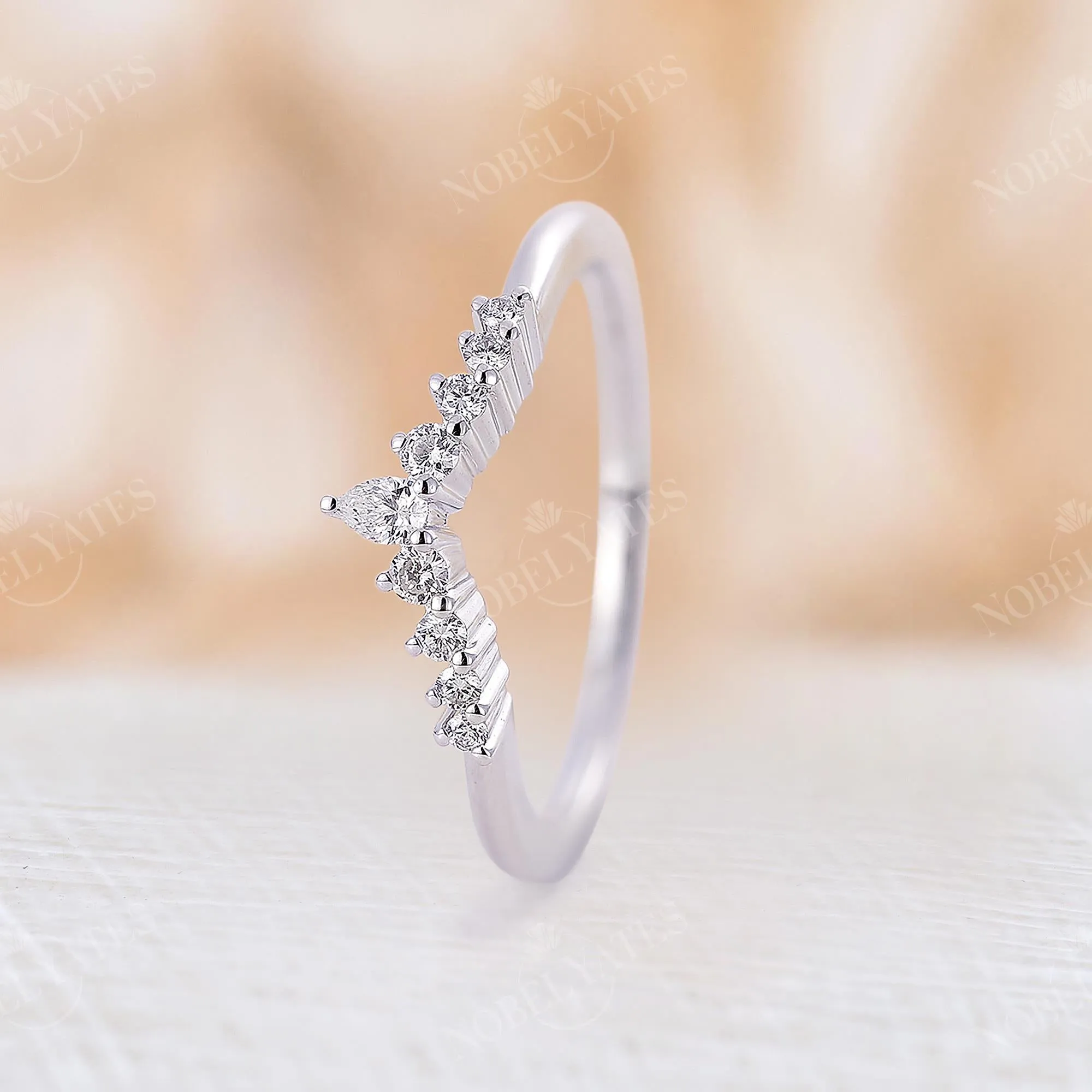 Pear Diamond & Moissanite Curved Wedding Band White Gold