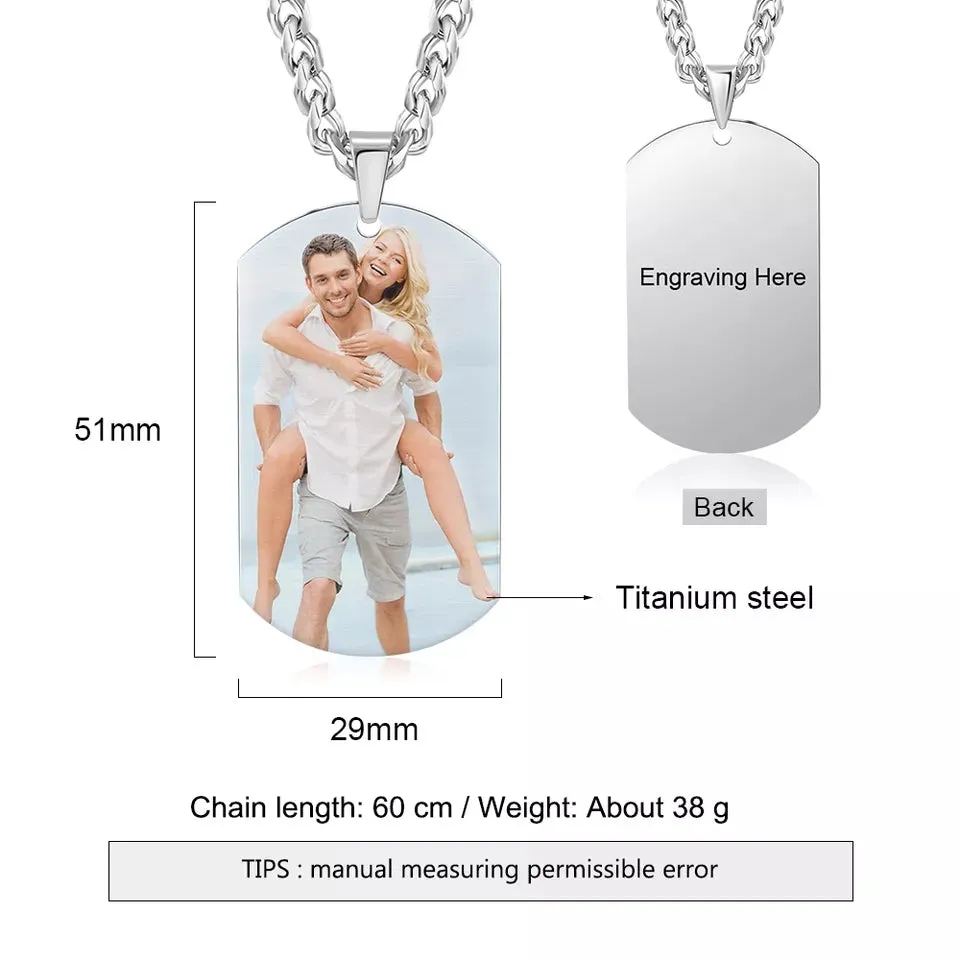 Personalized Engraved Photo Men's Stainless Steel Necklace