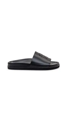 Pool Time Leather Sliders - Black