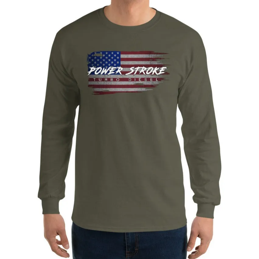 Power Stroke Powerstroke American Battle Flag Long Sleeve T-Shirt