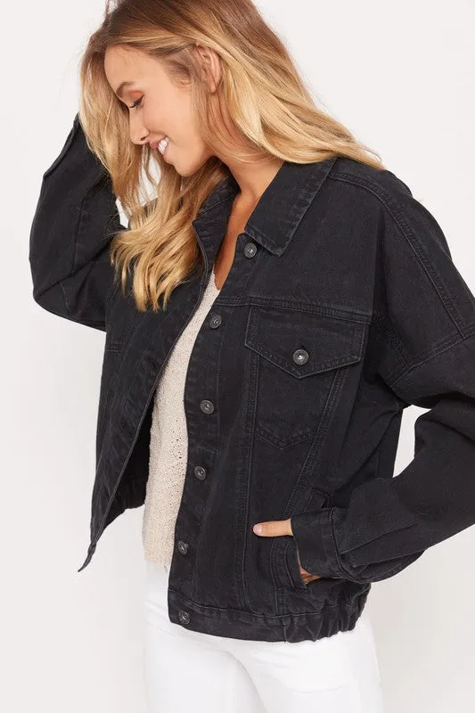 Premium Wash Cotton Denim Jacket in Black