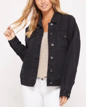 Premium Wash Cotton Denim Jacket in Black