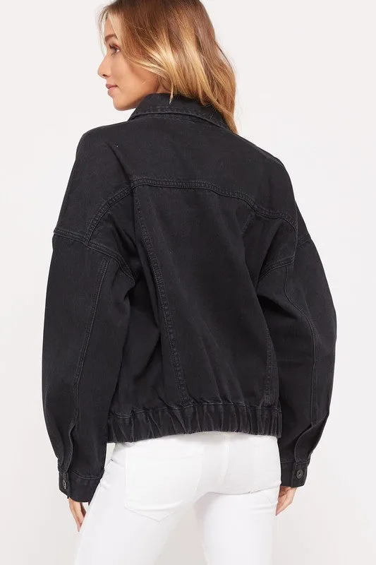 Premium Wash Cotton Denim Jacket in Black