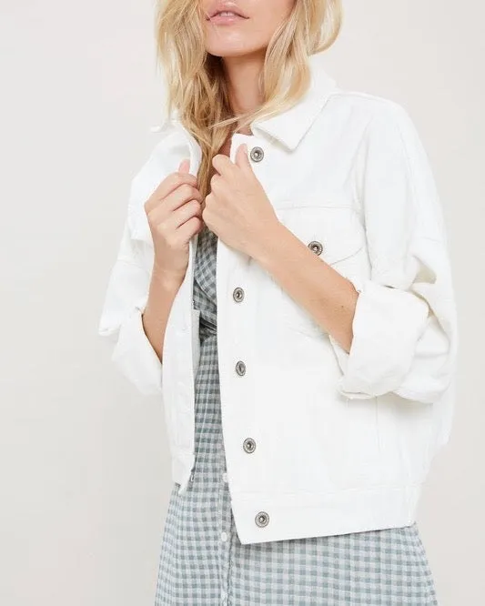 Premium Wash Cotton Denim Jacket in White