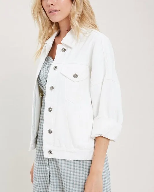 Premium Wash Cotton Denim Jacket in White