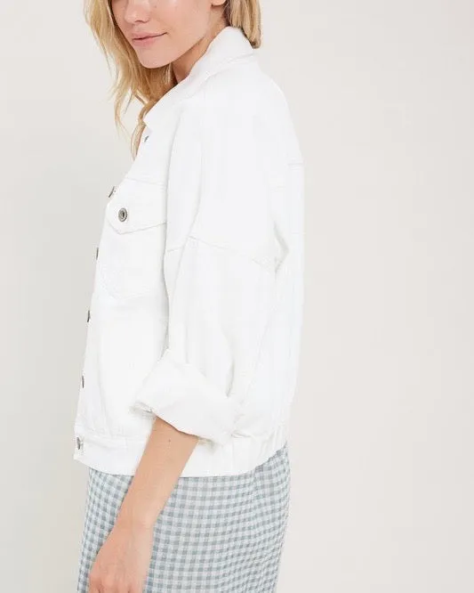 Premium Wash Cotton Denim Jacket in White