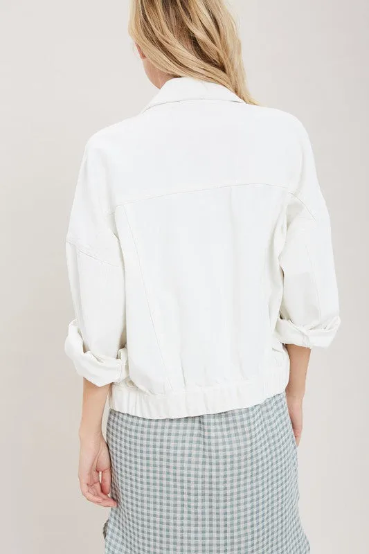 Premium Wash Cotton Denim Jacket in White