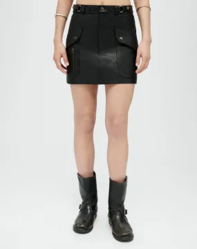 Racer Leather Mini Skirt - Black Leather