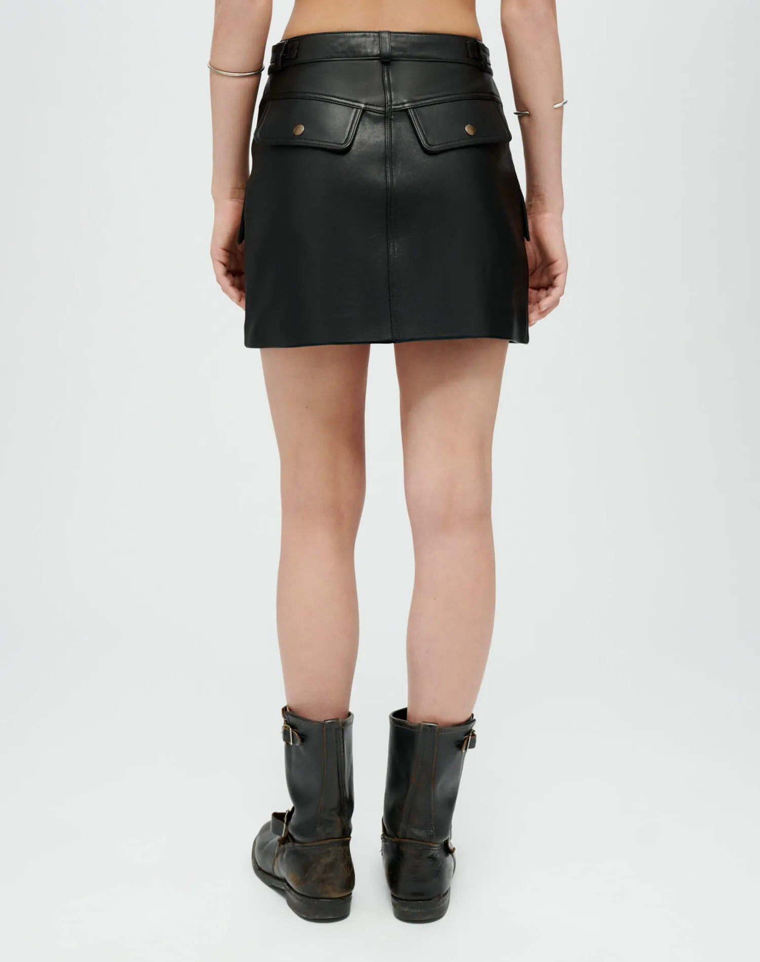 Racer Leather Mini Skirt - Black Leather