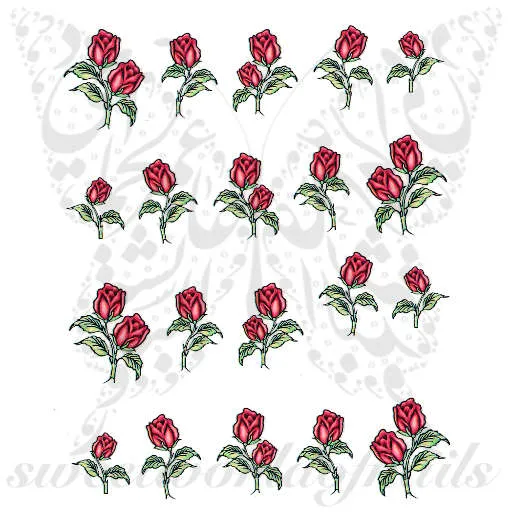 Red Rose flower Nail Art Water Decals