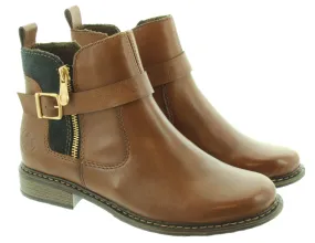 RIEKER Ladies Z4959 Flat Ankle Boots In Tan