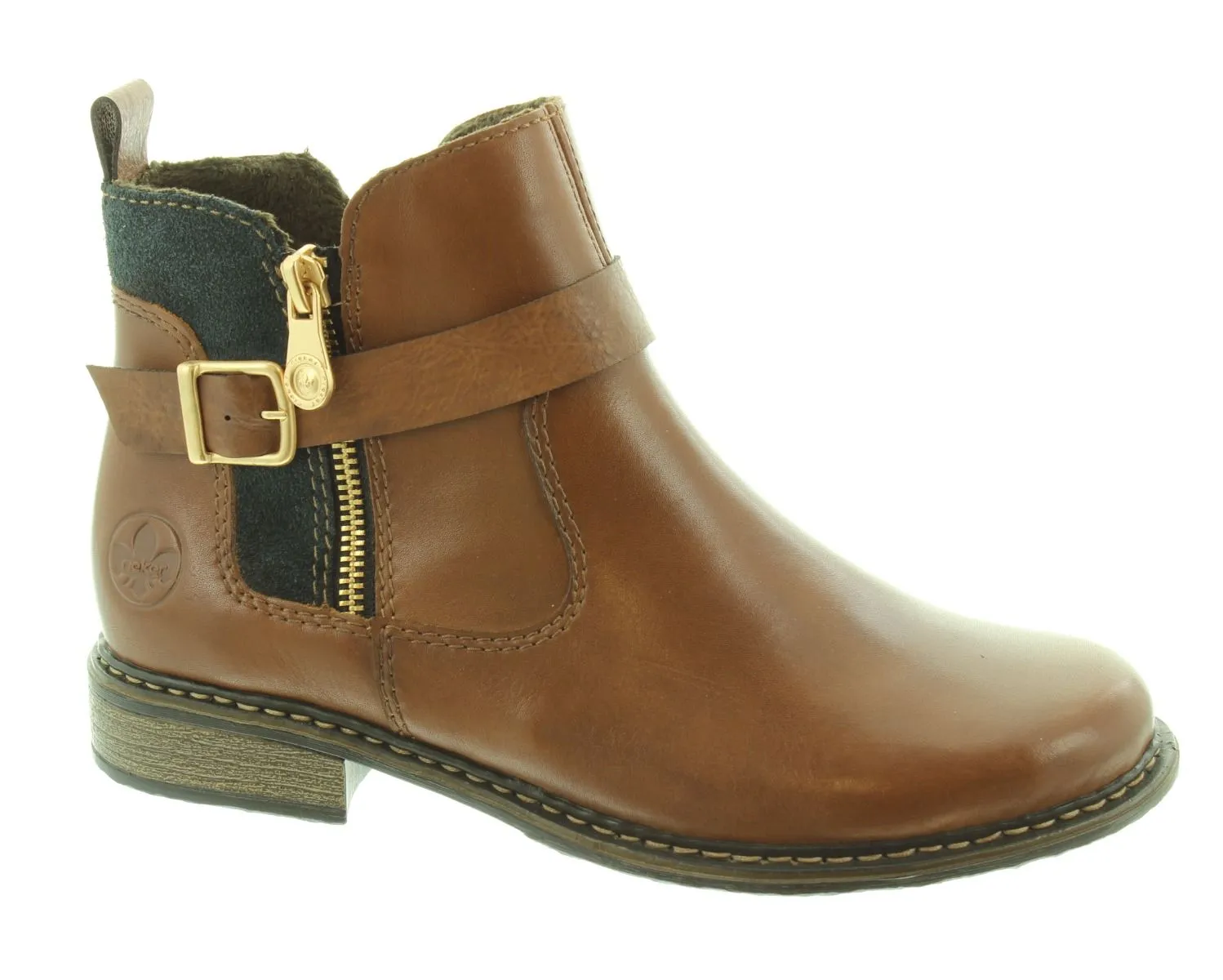 RIEKER Ladies Z4959 Flat Ankle Boots In Tan