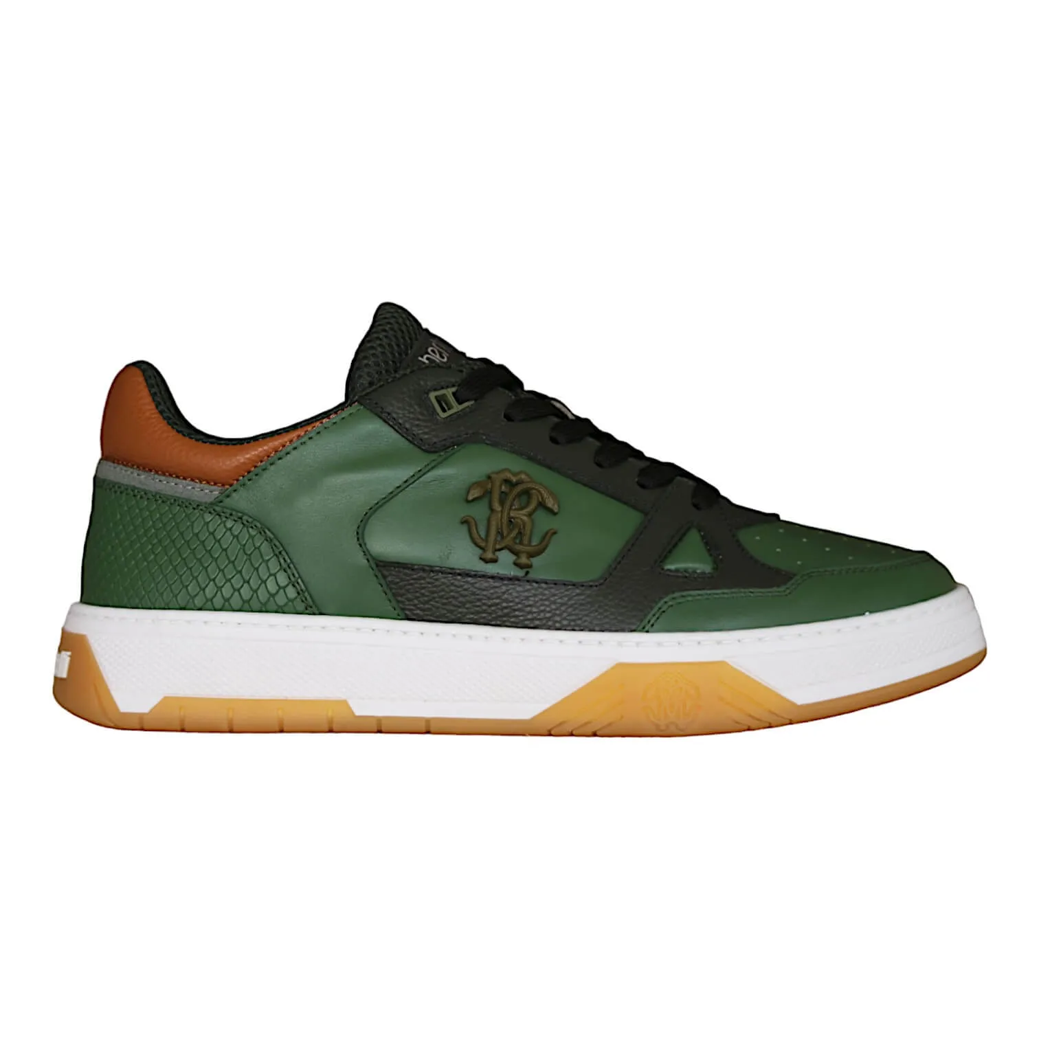 Roberto Cavalli 22537-B Men's Shoes Militare Green Fabric / Calf-Skin Leather Casual Sneakers (RC1002)