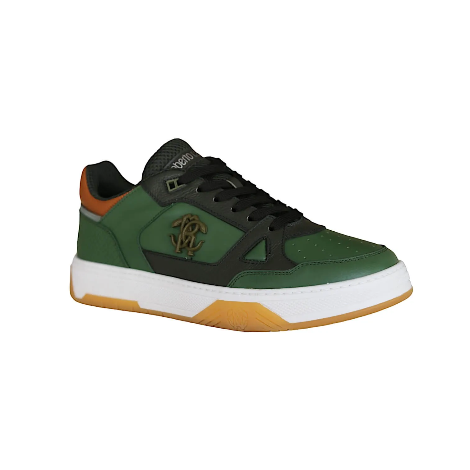 Roberto Cavalli 22537-B Men's Shoes Militare Green Fabric / Calf-Skin Leather Casual Sneakers (RC1002)