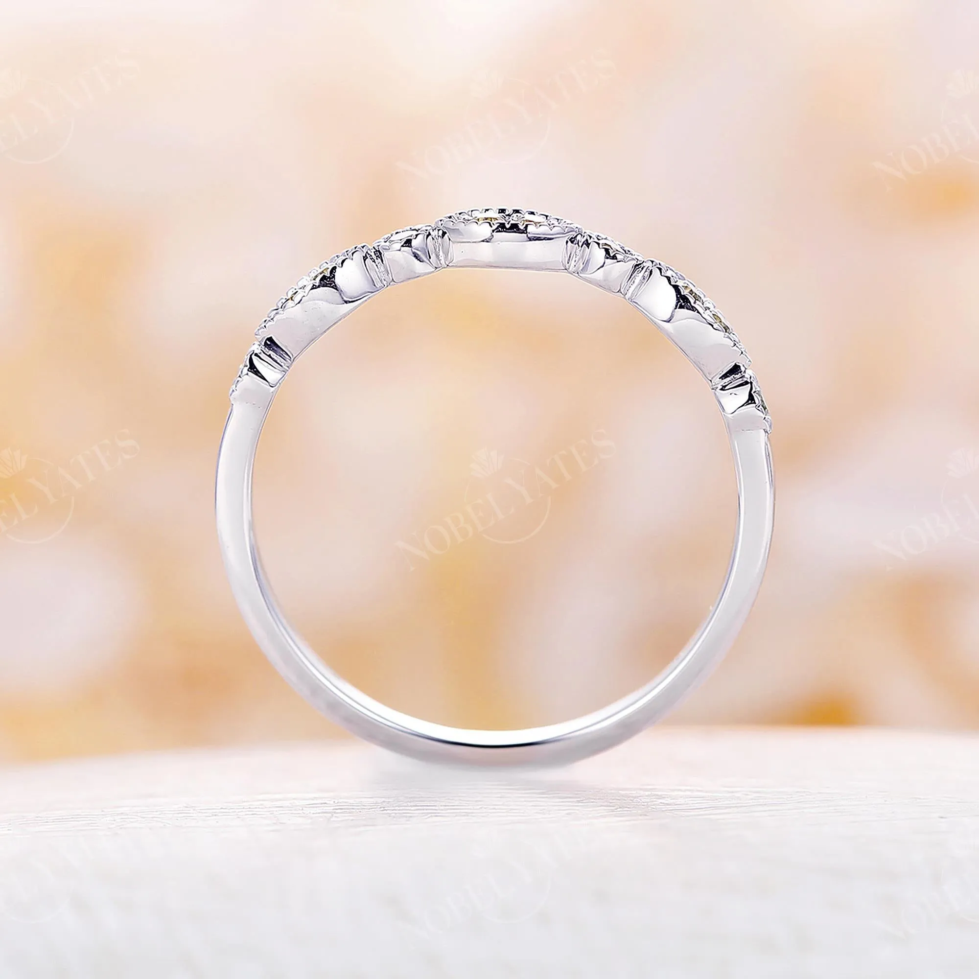 Round Period Milgrain Wedding Band White Gold