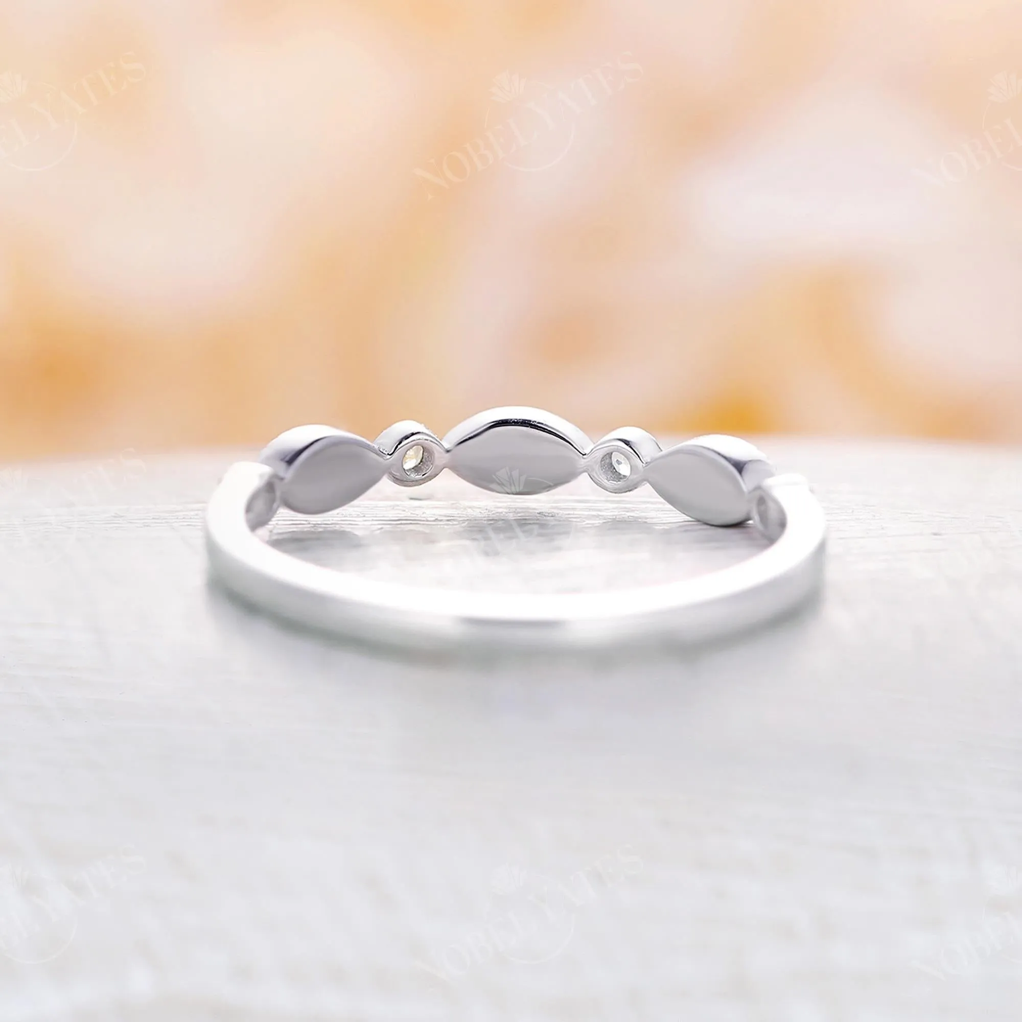 Round Period Milgrain Wedding Band White Gold