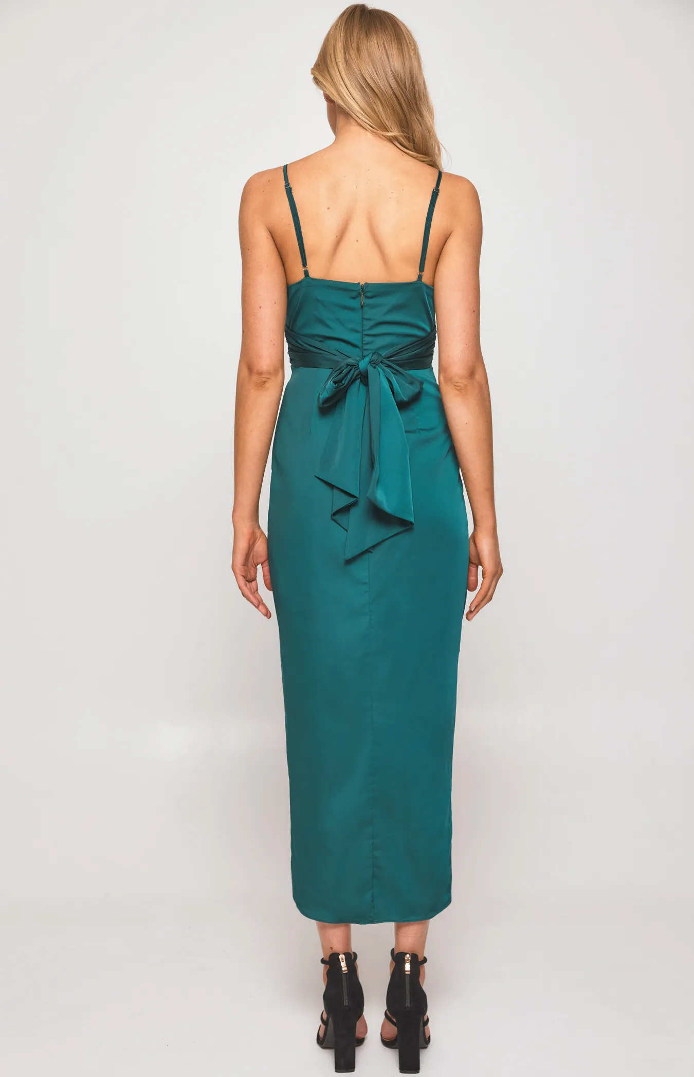 Satin Midi Dress with Tulip Hem and Pleated Details (SDR1287A)