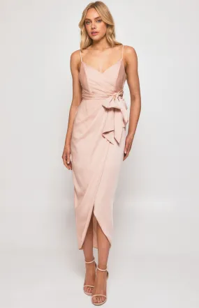 Satin Midi Dress with Tulip Hem and Pleated Details (SDR1287A)