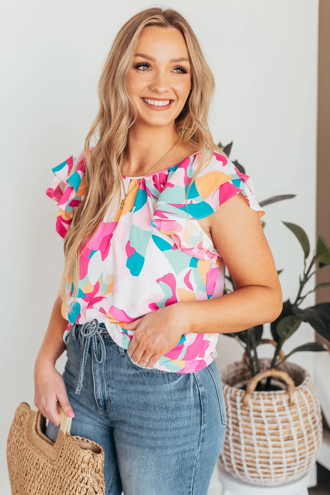 Spring Colors Flutter Sleeve Top