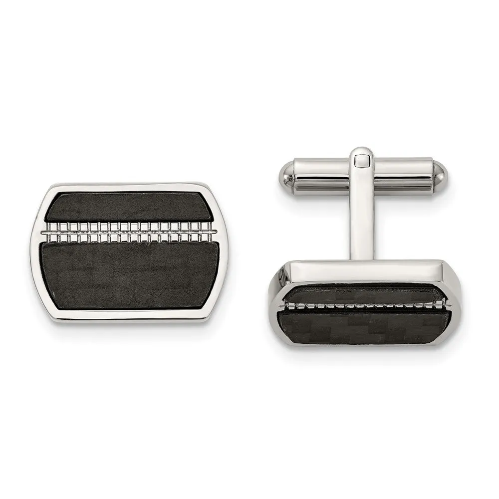 Stainless Steel & Black Carbon Fiber Inlay Cuff Links, 21 x 14mm