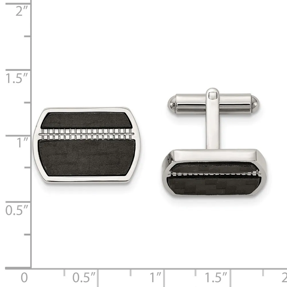 Stainless Steel & Black Carbon Fiber Inlay Cuff Links, 21 x 14mm