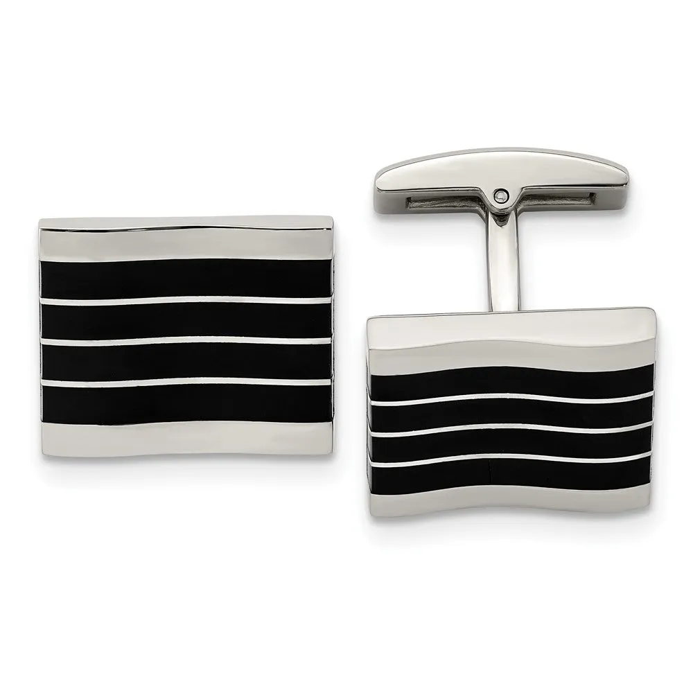 Stainless Steel & Black Cat's Eye Rectangle Cuff Links, 19 x 15mm