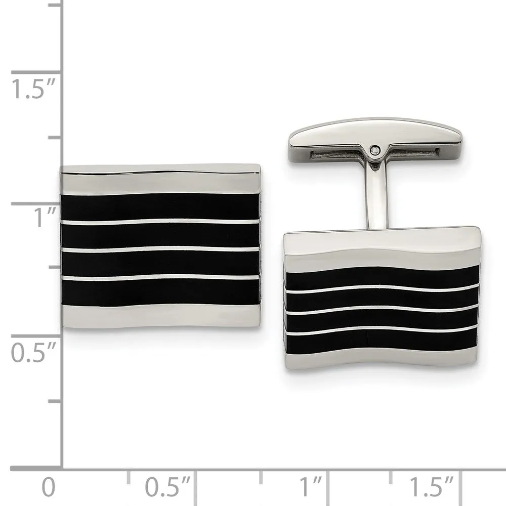 Stainless Steel & Black Cat's Eye Rectangle Cuff Links, 19 x 15mm