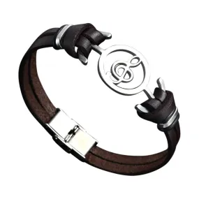 Stainless Steel G Clef Musical Leather Bracelet [6 Variants]