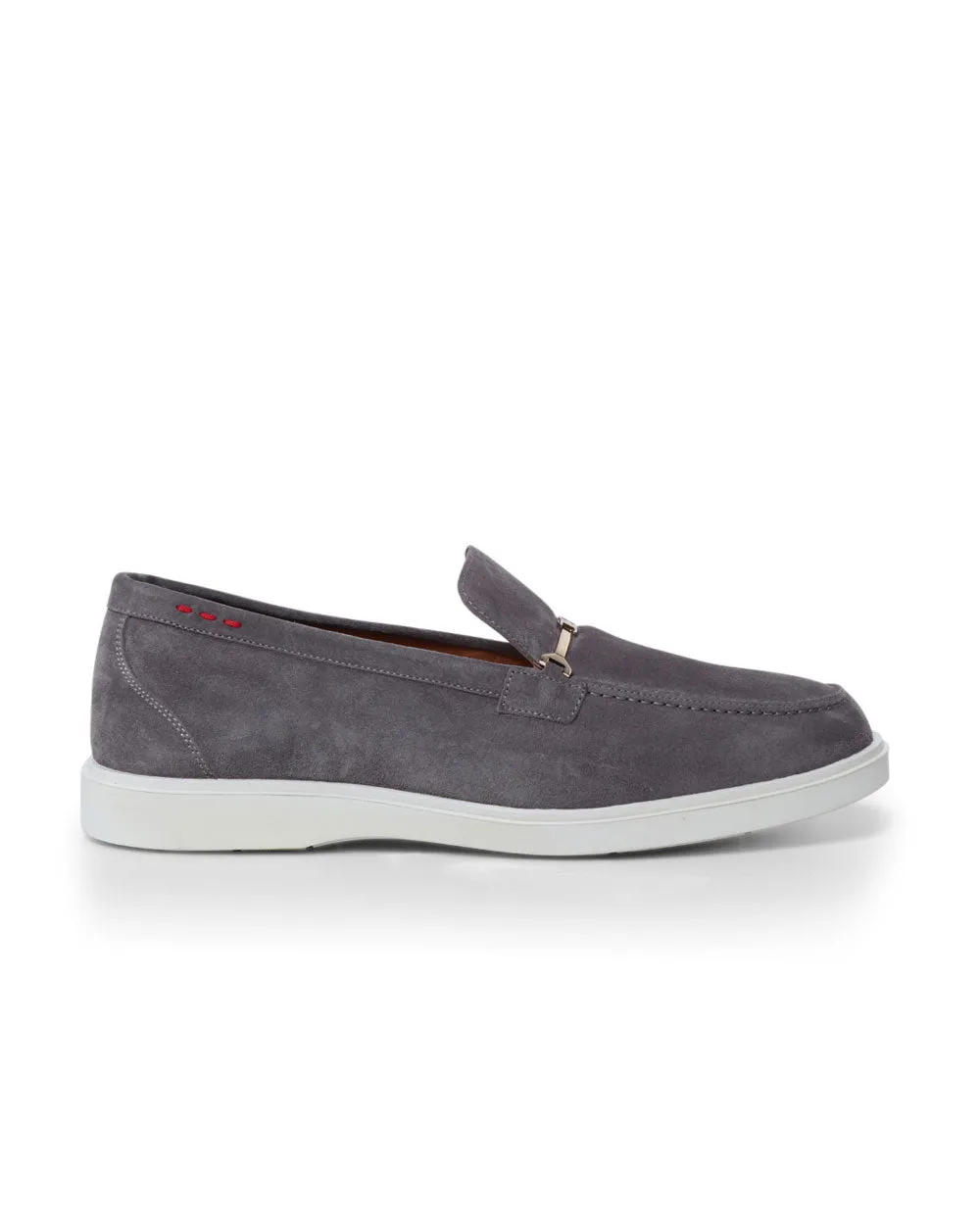 Suede Logo Bit Loafer in Grey