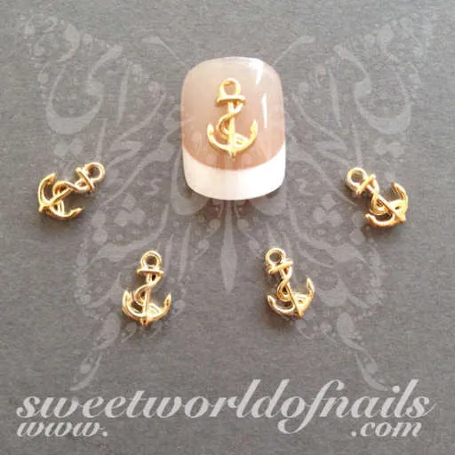 Summer Nail Art 3D Metal Gold Anchor Charms Nail Decoration/ 5 pcs