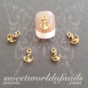 Summer Nail Art 3D Metal Gold Anchor Charms Nail Decoration/ 5 pcs