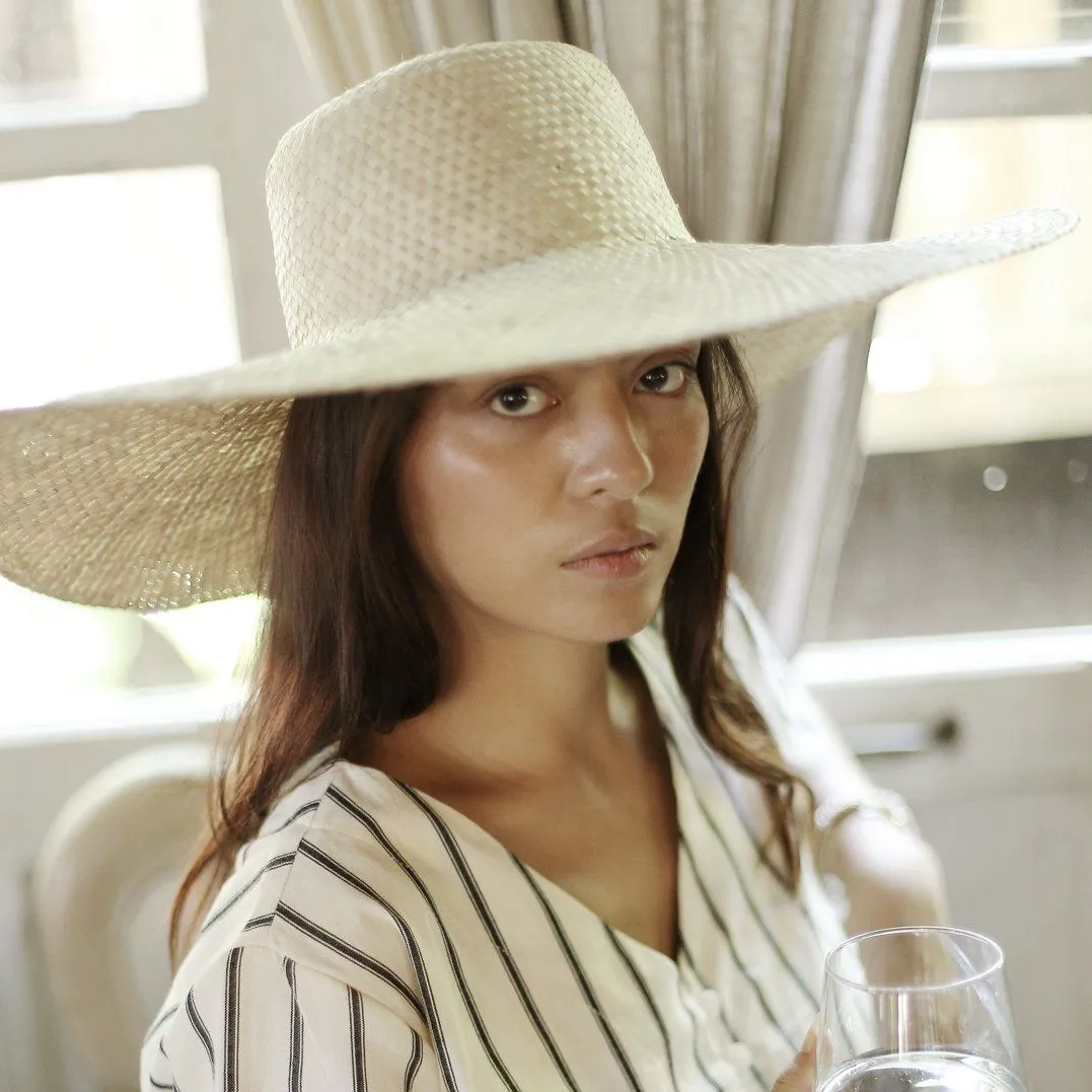 Swasti Wide Round Palm Straw Hat, in Nude Beige