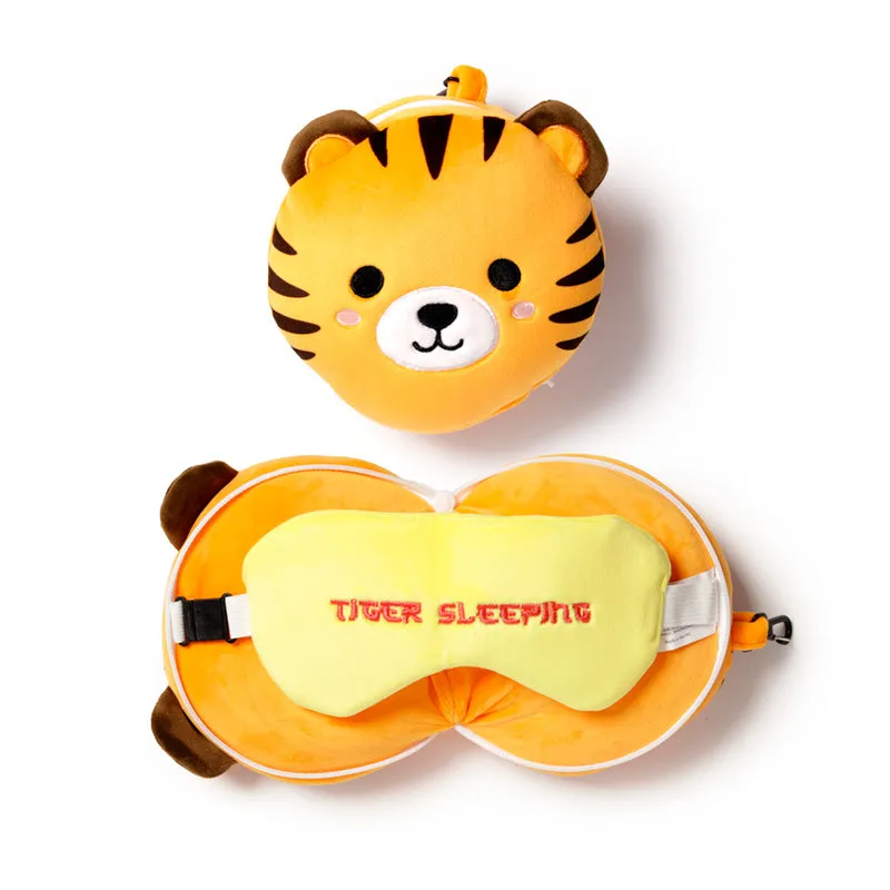 Tiger Relaxeazzz Plush Round Travel Pillow & Eye Mask Set CUSH275