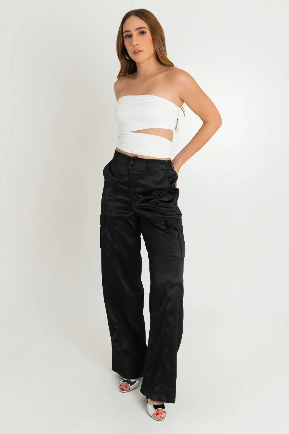 Top tubo plisados con cut out lateral