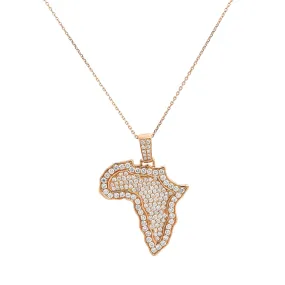 Unisex 14K Rose Gold Africa Pendant with 1.87 CT Diamonds