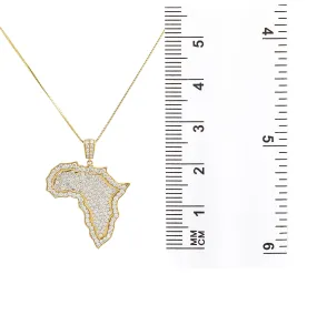 Unisex 14K Yellow Gold Africa Pendant with 3.01 CT Diamonds