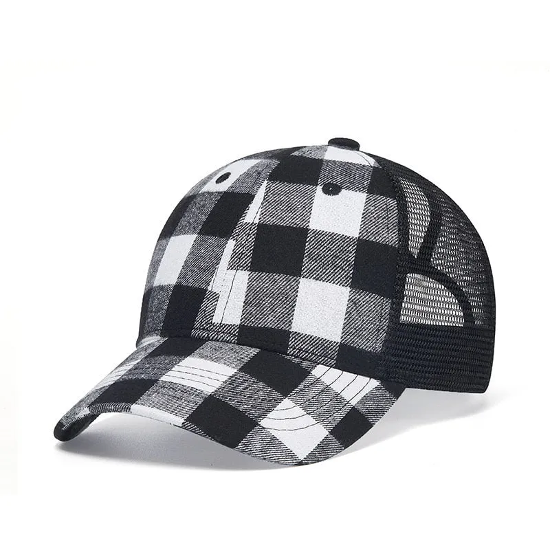 Unisex Casual Outdoor Plaid Pattern Adjustable Strap Baseball Cap