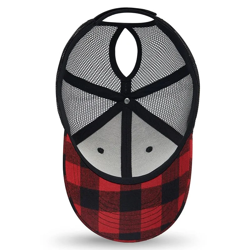 Unisex Casual Outdoor Plaid Pattern Adjustable Strap Baseball Cap