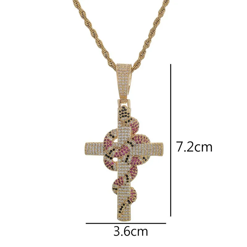 Unisex Hip Hop Rock Style Cubic Zirconia Cross Pendant Rope Chain Necklace