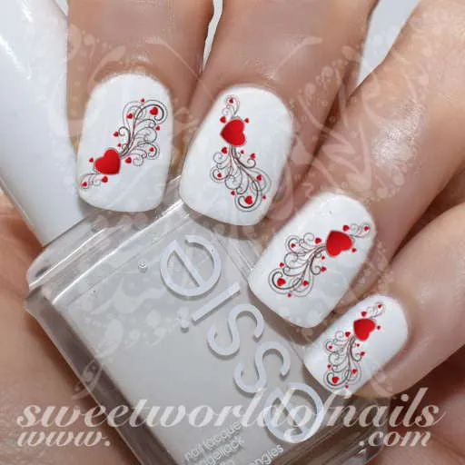 Valentine's Day Nail Art Hearts and Swirls Nail water decals Transfers Wraps