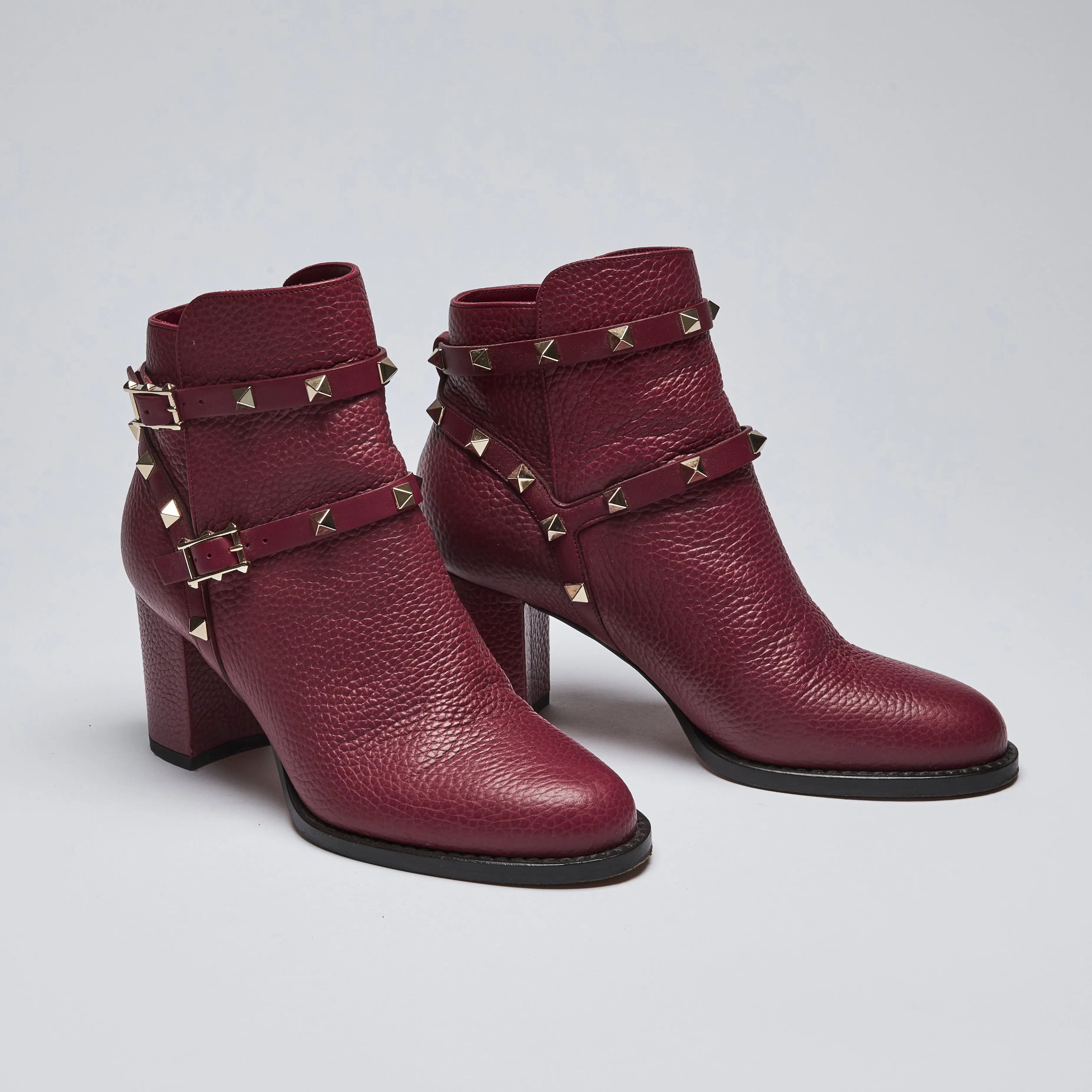 Valentino Burgundy Grained Leather Rockstud Boots Size 35.5