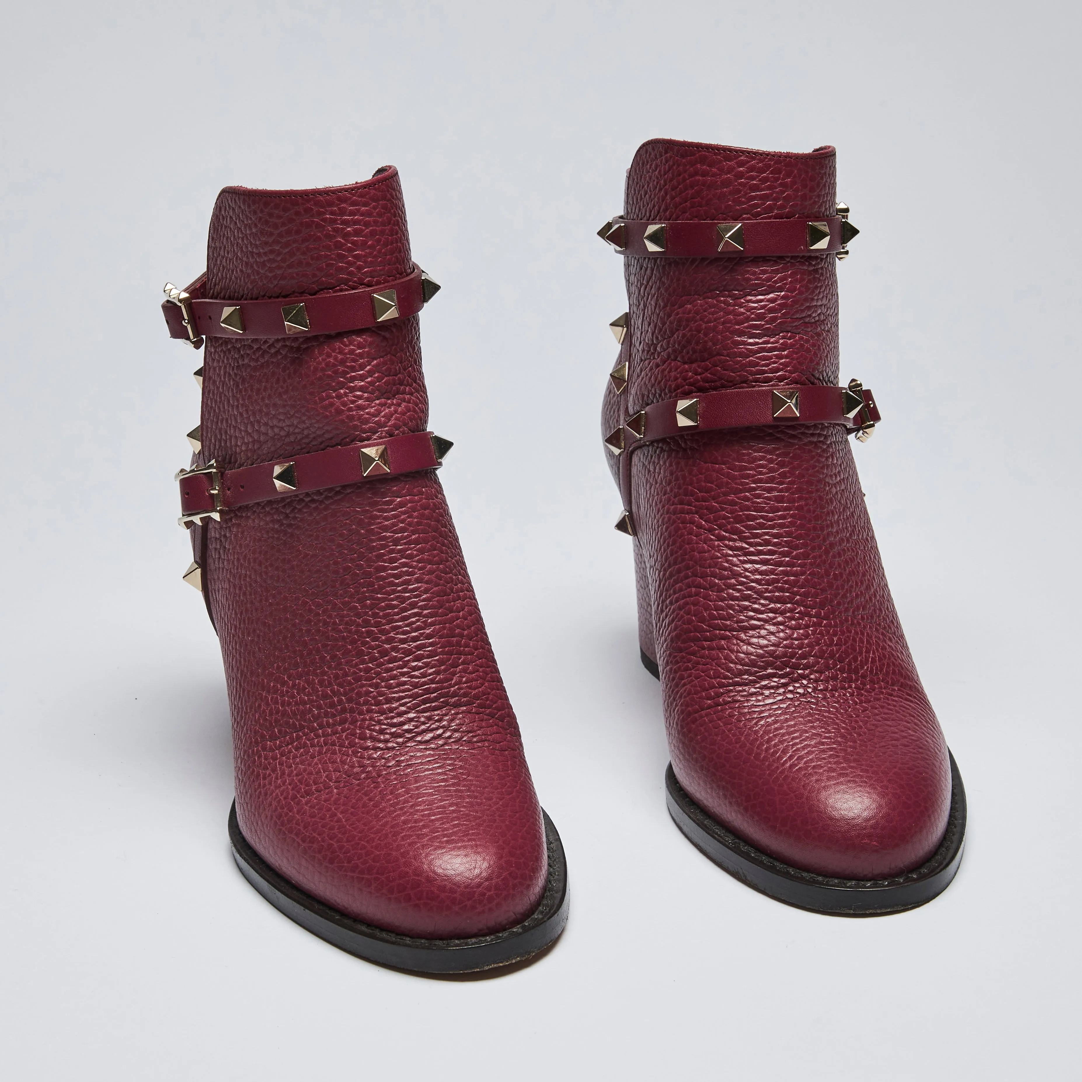 Valentino Burgundy Grained Leather Rockstud Boots Size 35.5